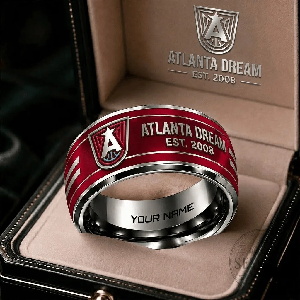 Atlanta Dream WNBA Personalized Red and Silver Stainless Steel Ring 2 Atlanta Dream WNBA Personalized Red and Silver Stainless Steel Ring