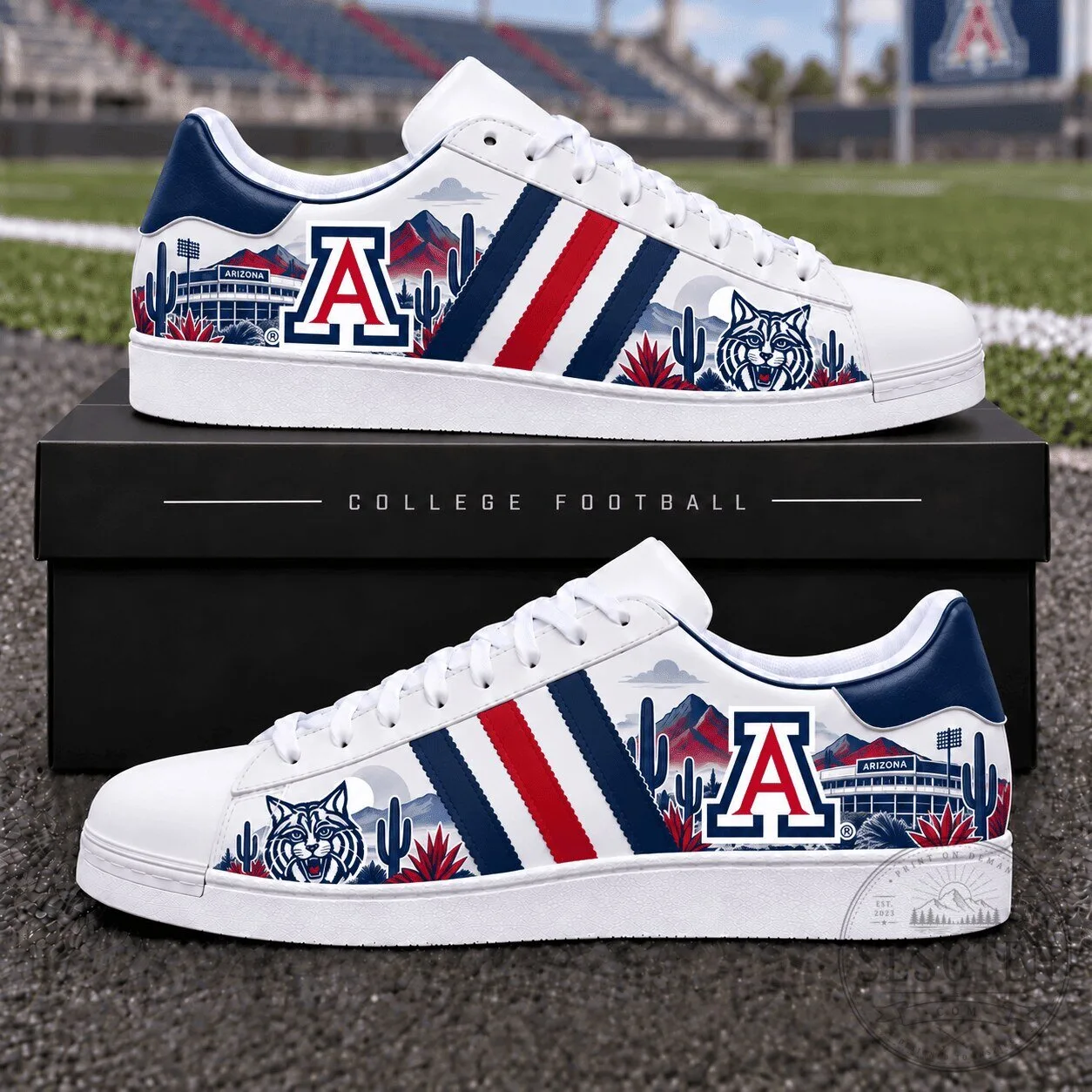 Arizona Wildcats NCAA College Football Team White Stripe Design Shoes