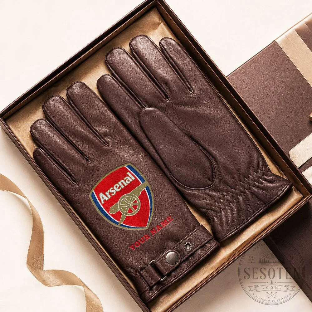 Arsenal Football Club Personalized Brown Leather Gloves