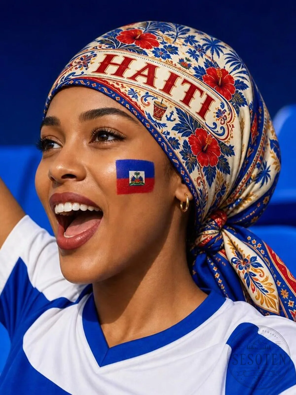 Haiti Flag Floral Pattern Head Scarf Bandana for Women 1 Haiti Flag Floral Pattern Head Scarf Bandana for Women