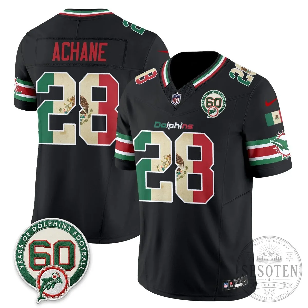 Mexico Edition Football Jersey for De'Von Achane - Miami Dolphins