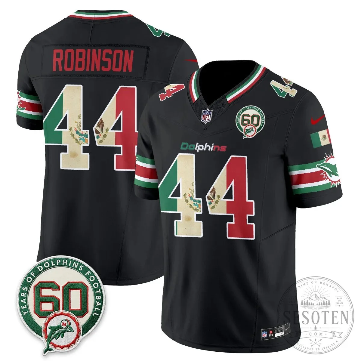 Mexico Edition Football Jersey for De'Von Achane - Miami Dolphins 55 Mexico Edition Football Jersey for De