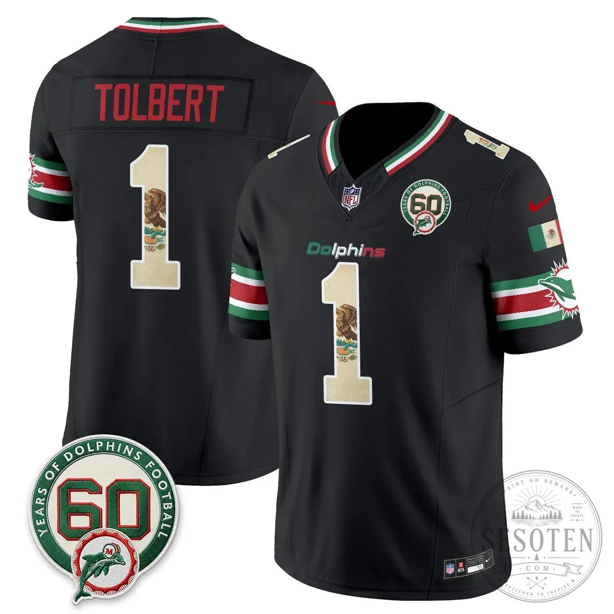 Mexico Edition Football Jersey for De'Von Achane - Miami Dolphins 57 Mexico Edition Football Jersey for De