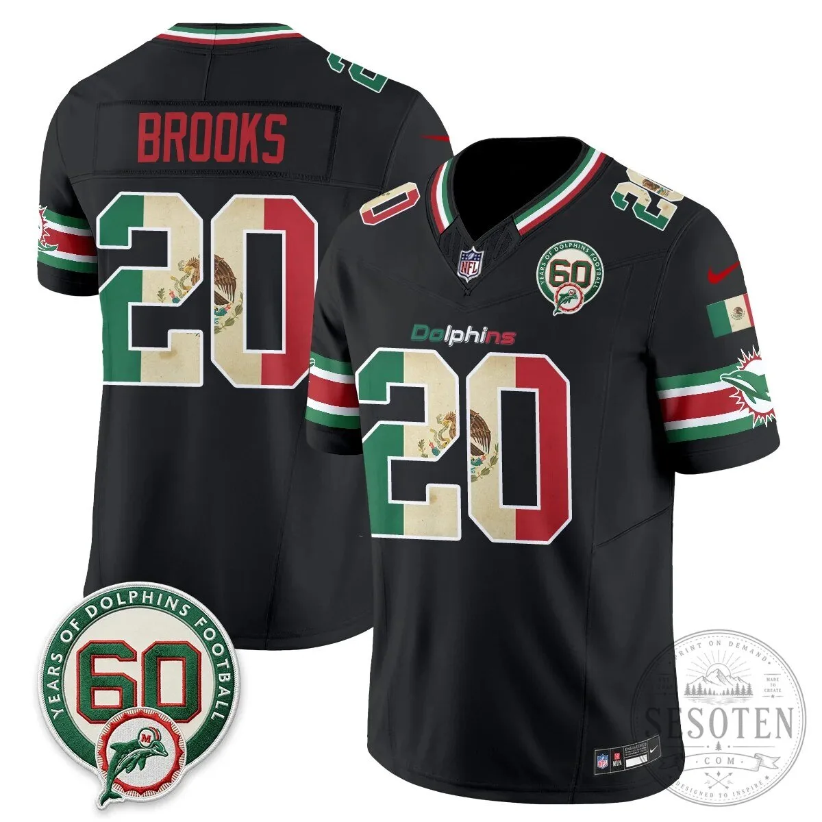 Mexico Edition Football Jersey for De'Von Achane - Miami Dolphins 59 Mexico Edition Football Jersey for De
