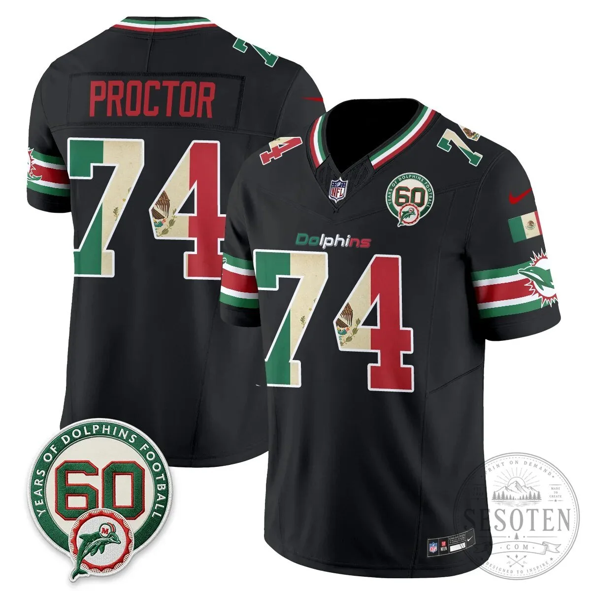 Mexico Edition Football Jersey for De'Von Achane - Miami Dolphins 60 Mexico Edition Football Jersey for De