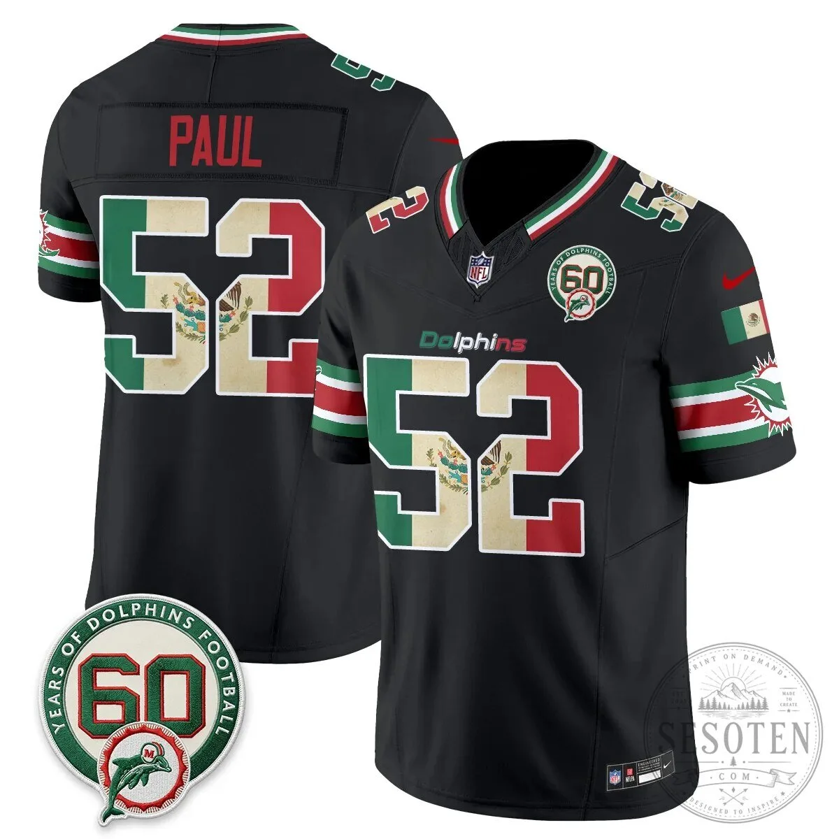 Mexico Edition Football Jersey for De'Von Achane - Miami Dolphins 61 Mexico Edition Football Jersey for De