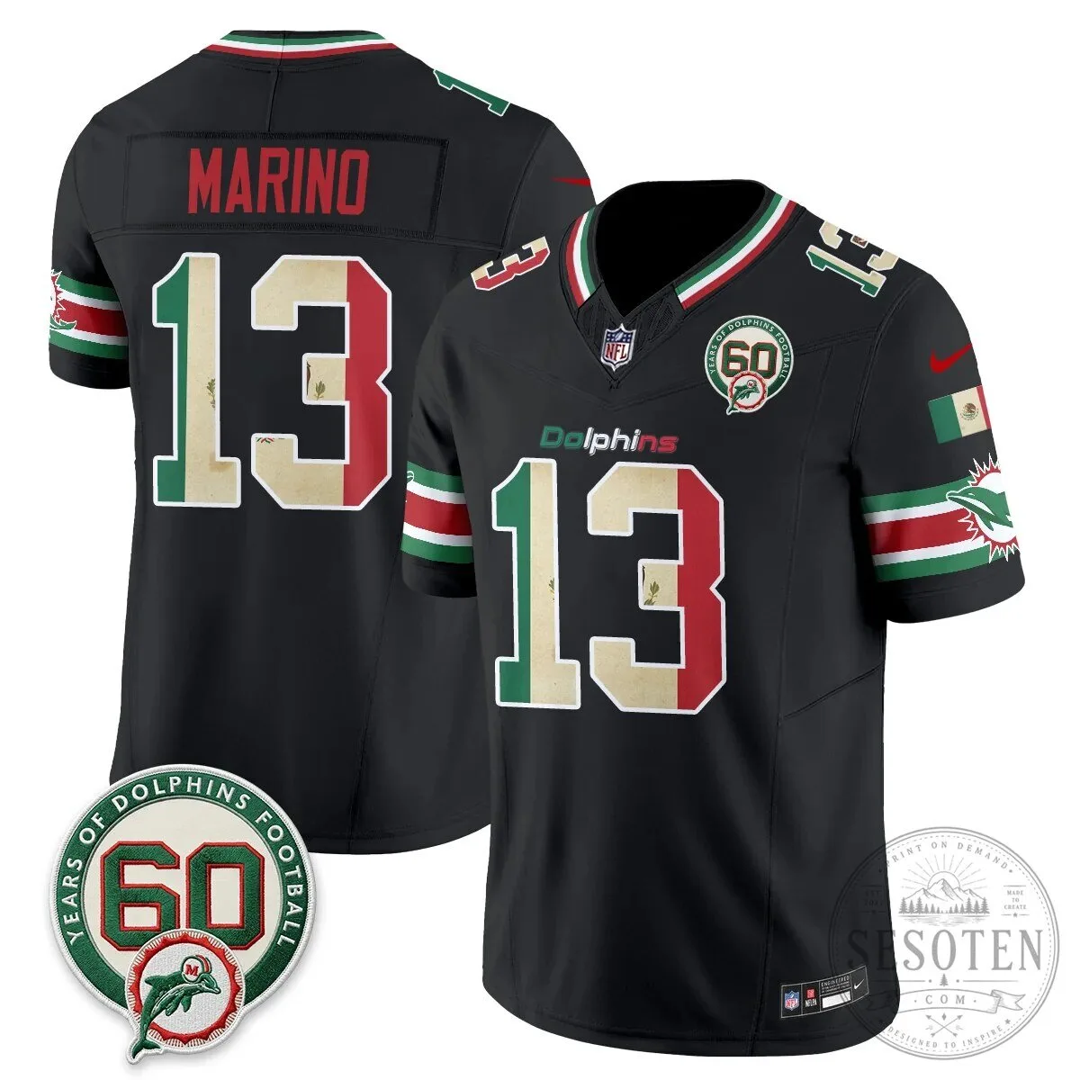 Mexico Edition Football Jersey for De'Von Achane - Miami Dolphins 62 Mexico Edition Football Jersey for De