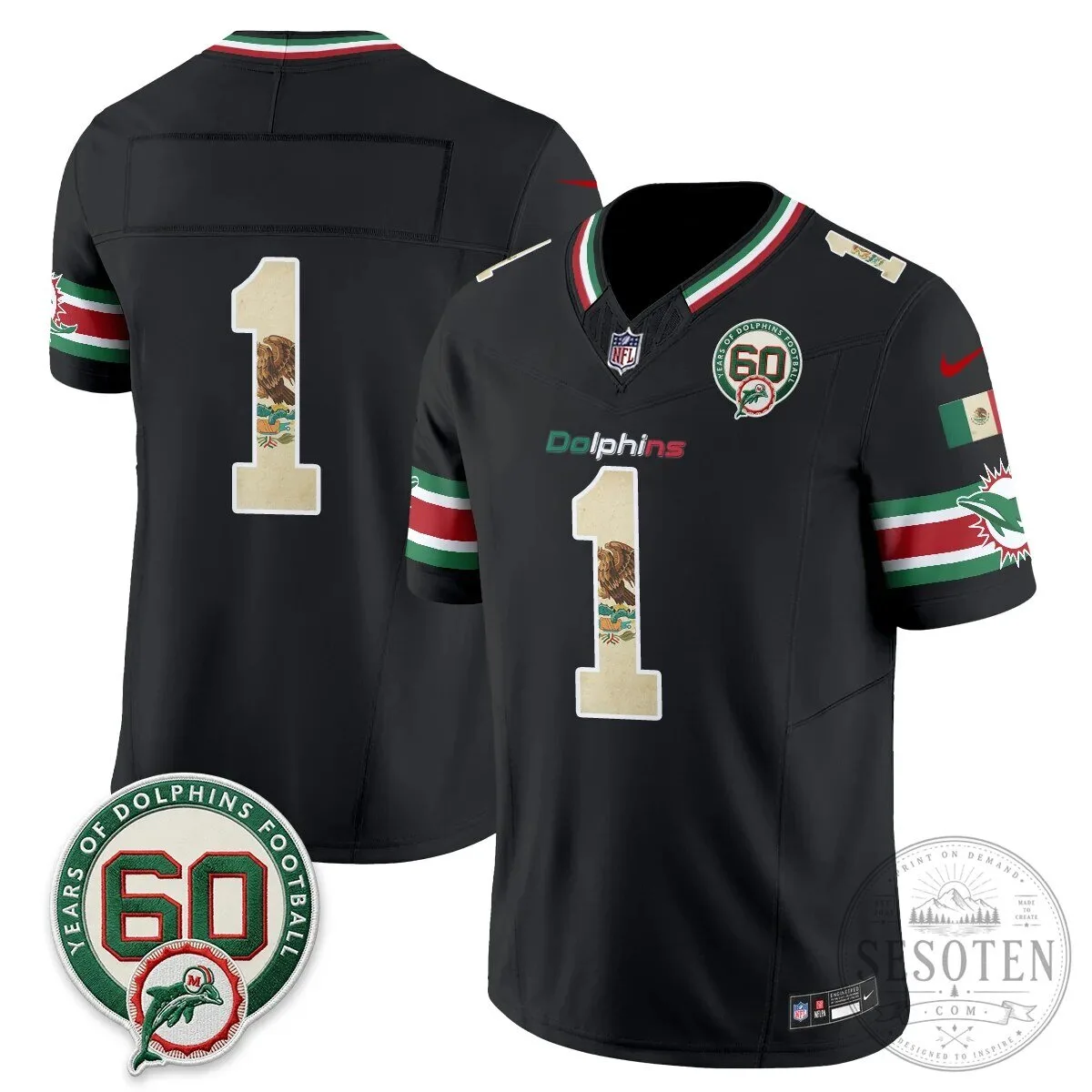 Mexico Edition Football Jersey for De'Von Achane - Miami Dolphins 63 Mexico Edition Football Jersey for De
