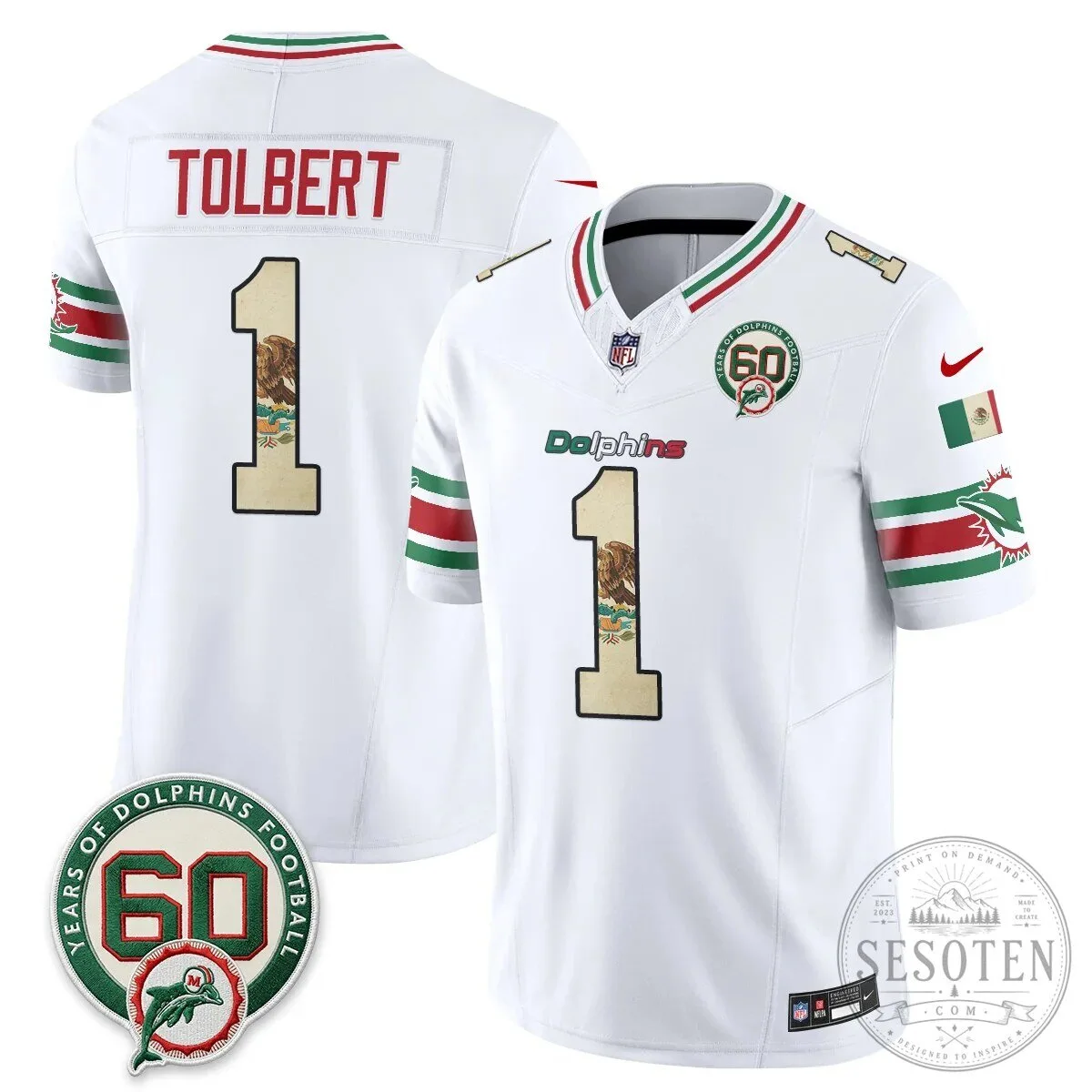 Mexico Edition Football Jersey for De'Von Achane - Miami Dolphins 67 Mexico Edition Football Jersey for De