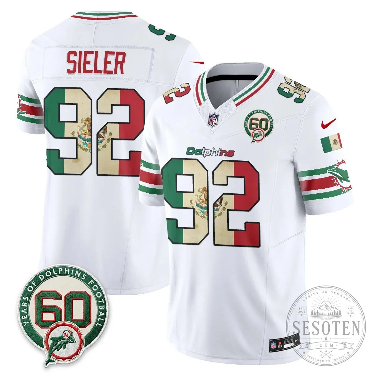 Mexico Edition Football Jersey for De'Von Achane - Miami Dolphins 68 Mexico Edition Football Jersey for De