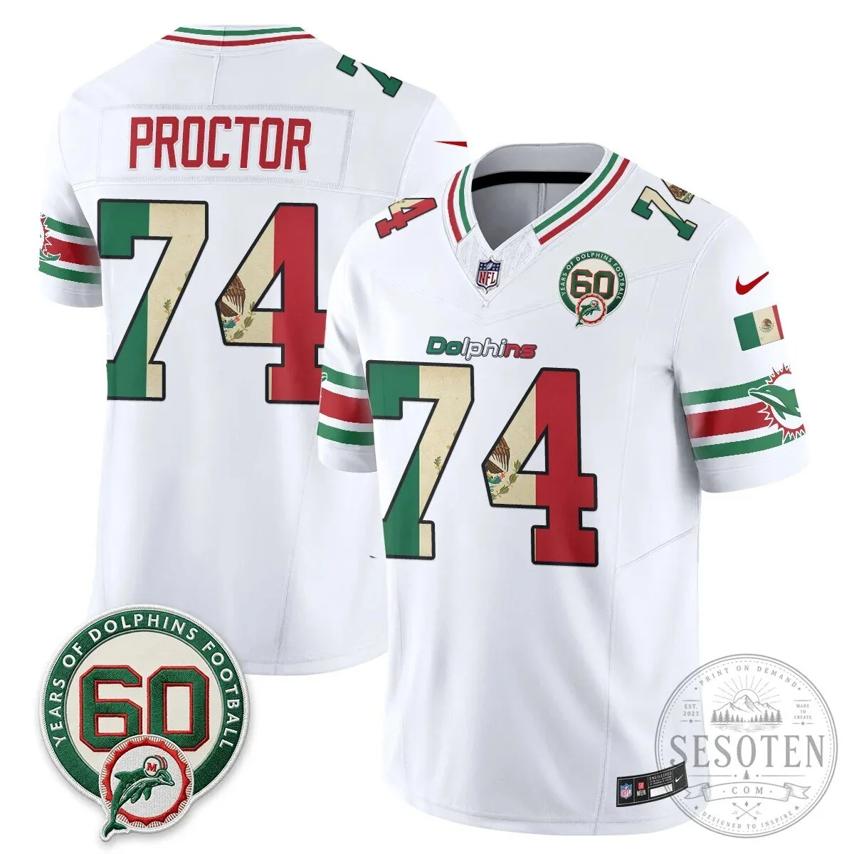 Mexico Edition Football Jersey for De'Von Achane - Miami Dolphins 70 Mexico Edition Football Jersey for De