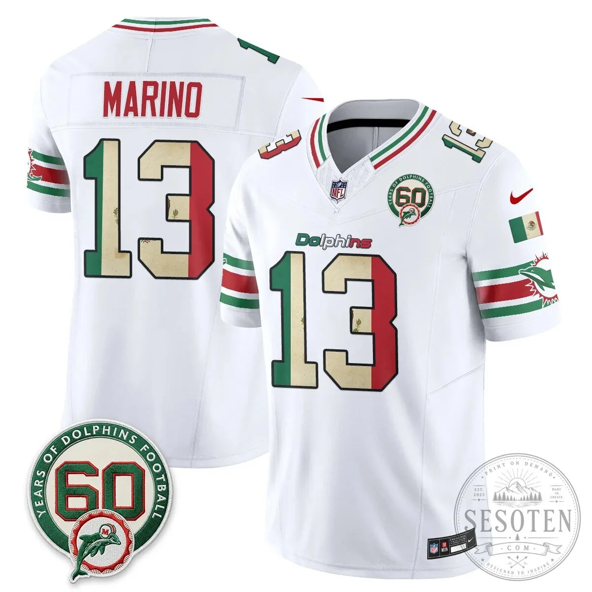 Mexico Edition Football Jersey for De'Von Achane - Miami Dolphins 72 Mexico Edition Football Jersey for De