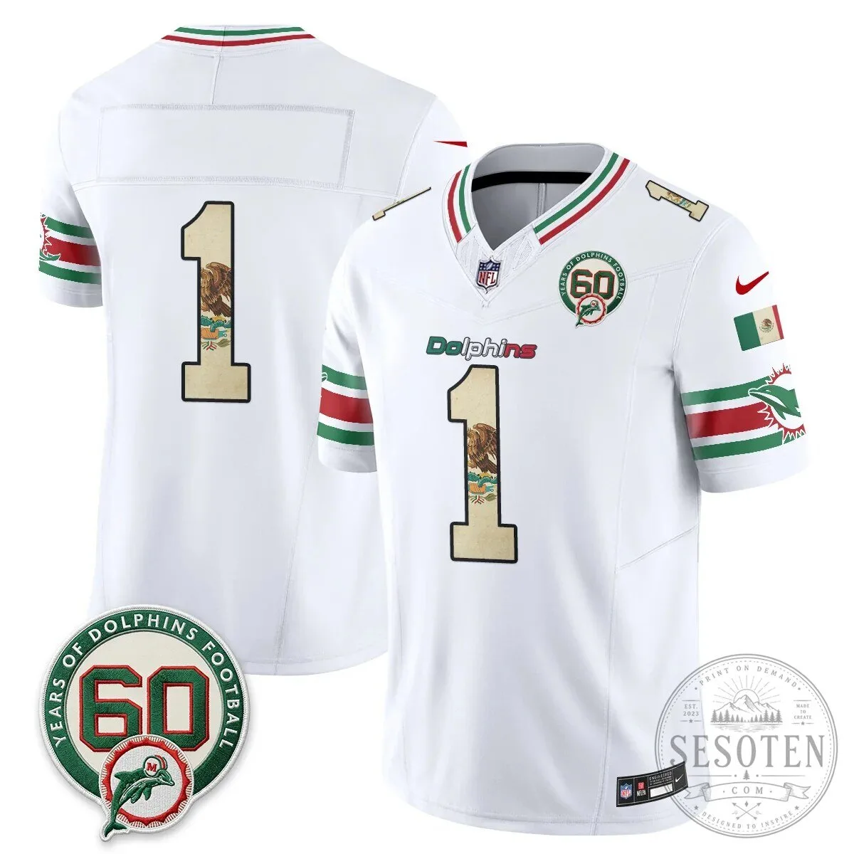 Mexico Edition Football Jersey for De'Von Achane - Miami Dolphins 73 Mexico Edition Football Jersey for De
