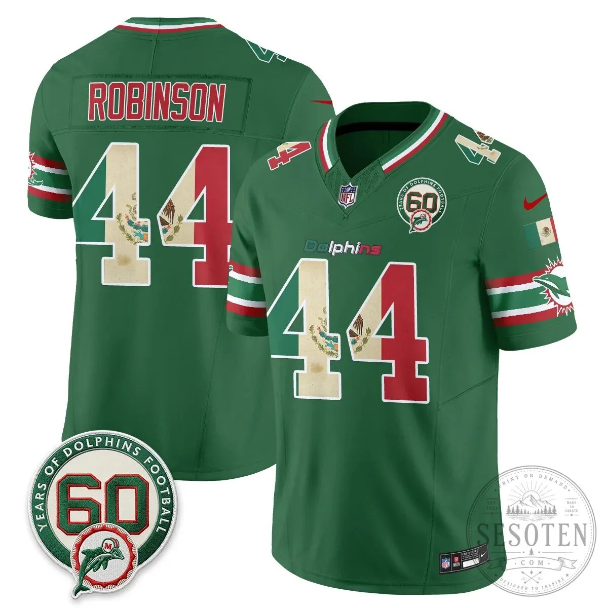 Mexico Edition Football Jersey for De'Von Achane - Miami Dolphins 75 Mexico Edition Football Jersey for De