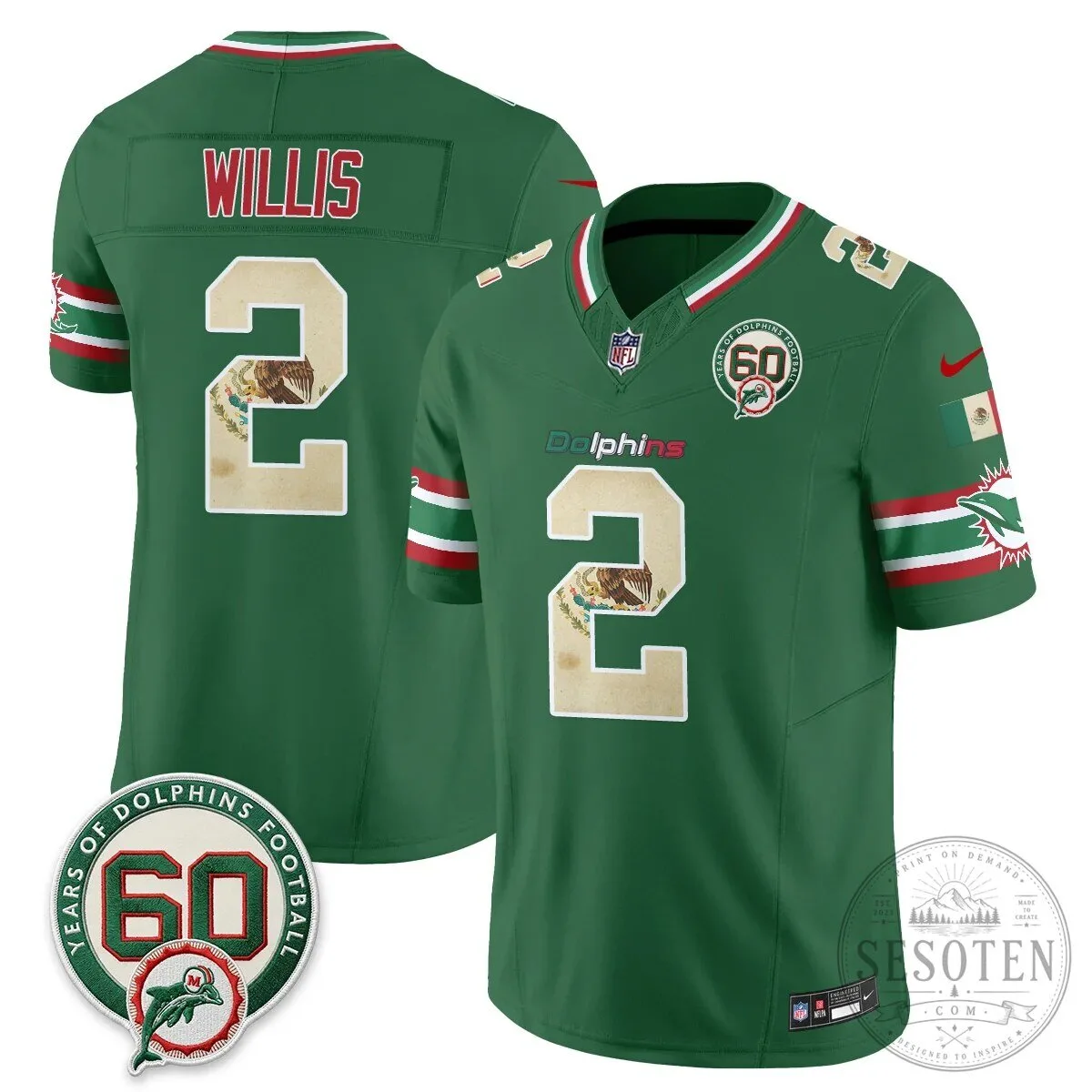 Mexico Edition Football Jersey for De'Von Achane - Miami Dolphins 76 Mexico Edition Football Jersey for De