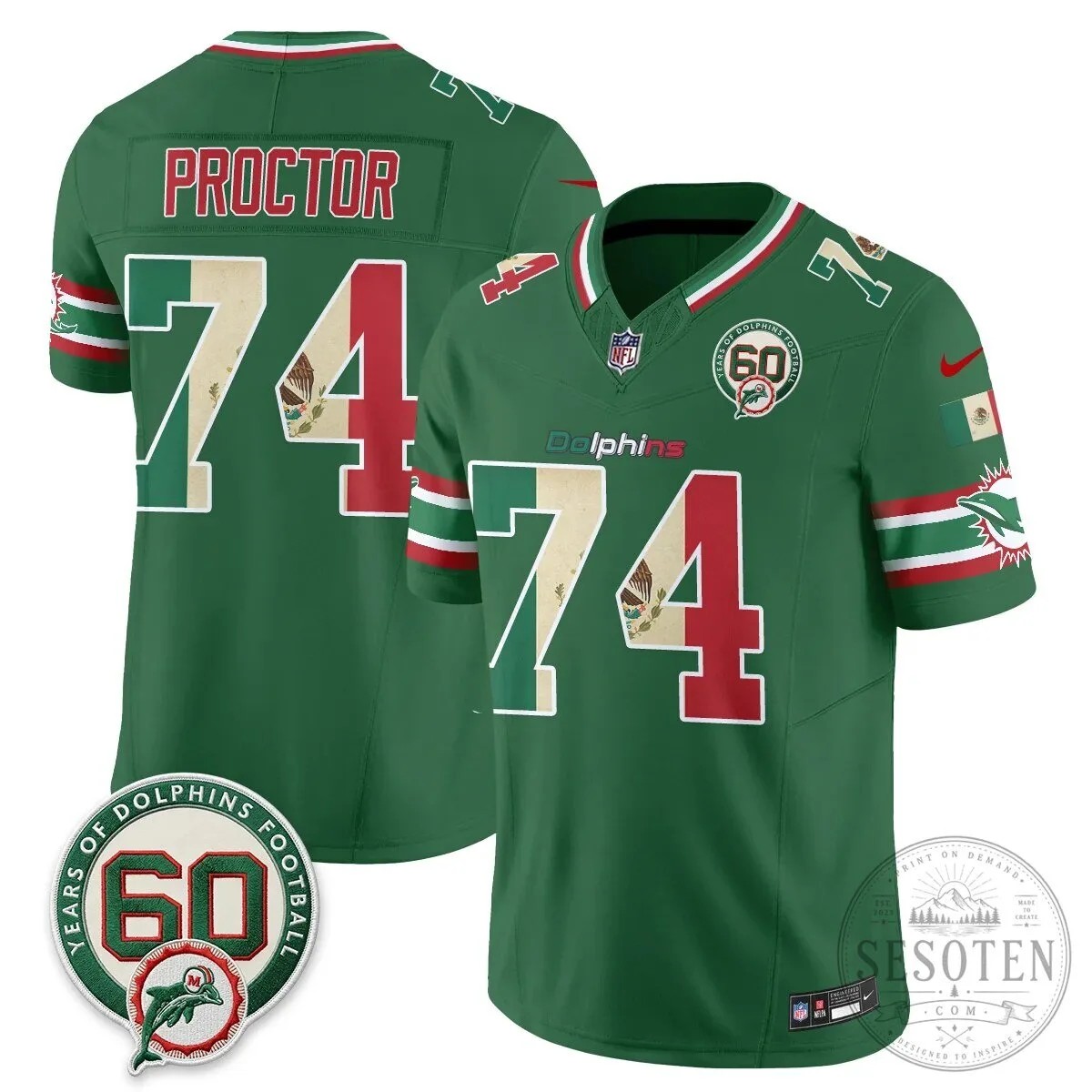 Mexico Edition Football Jersey for De'Von Achane - Miami Dolphins 80 Mexico Edition Football Jersey for De