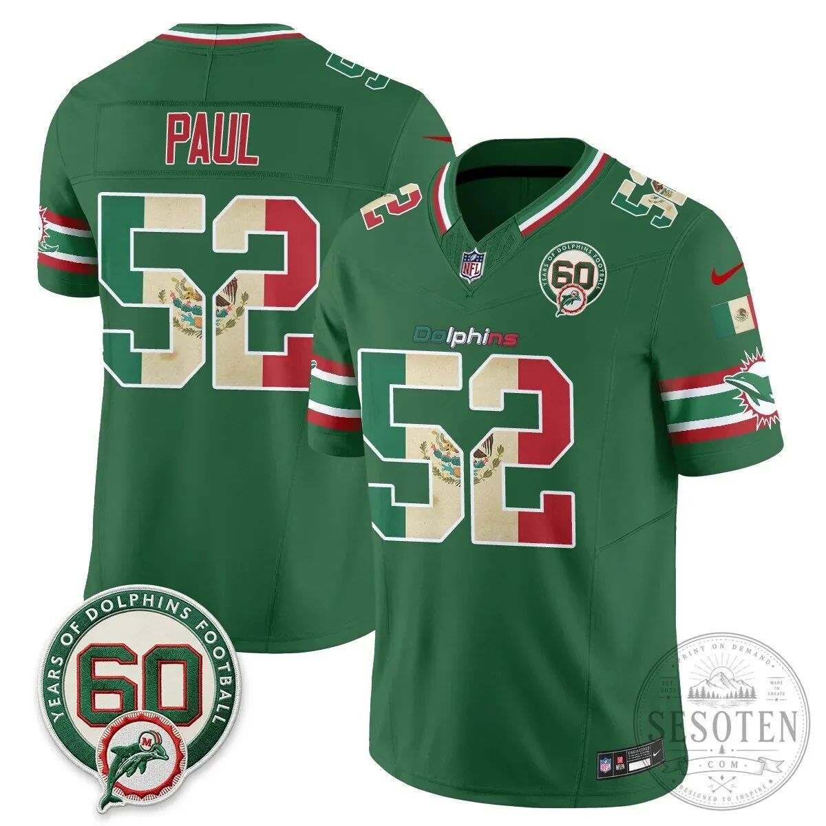 Mexico Edition Football Jersey for De'Von Achane - Miami Dolphins 81 Mexico Edition Football Jersey for De