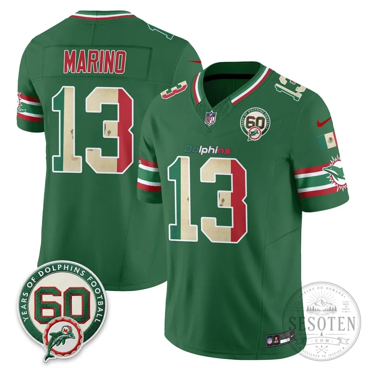 Mexico Edition Football Jersey for De'Von Achane - Miami Dolphins 82 Mexico Edition Football Jersey for De