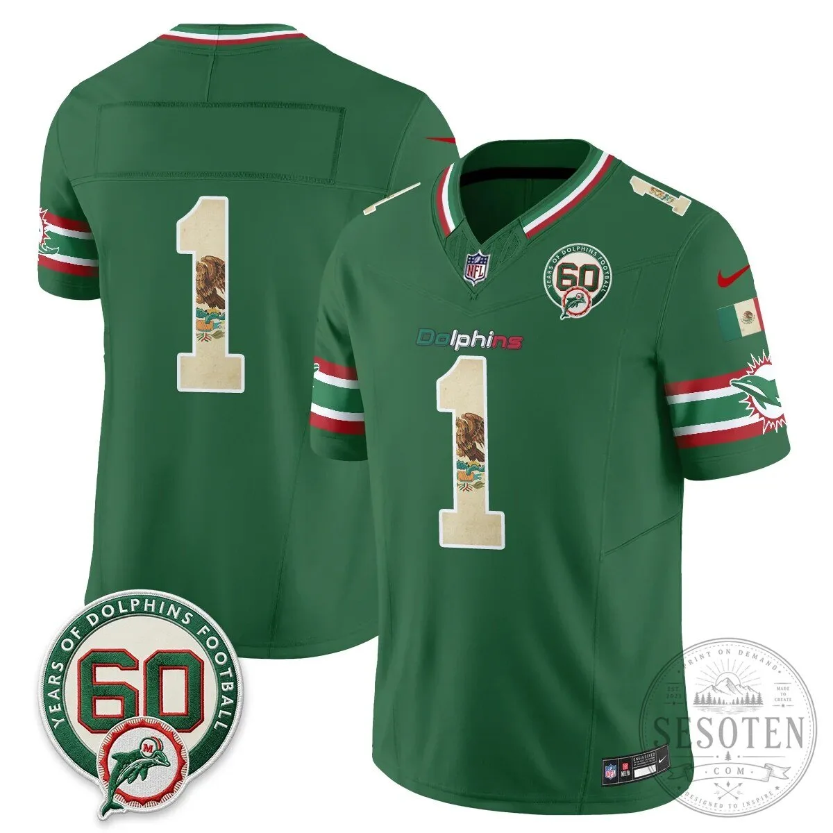 Mexico Edition Football Jersey for De'Von Achane - Miami Dolphins 83 Mexico Edition Football Jersey for De