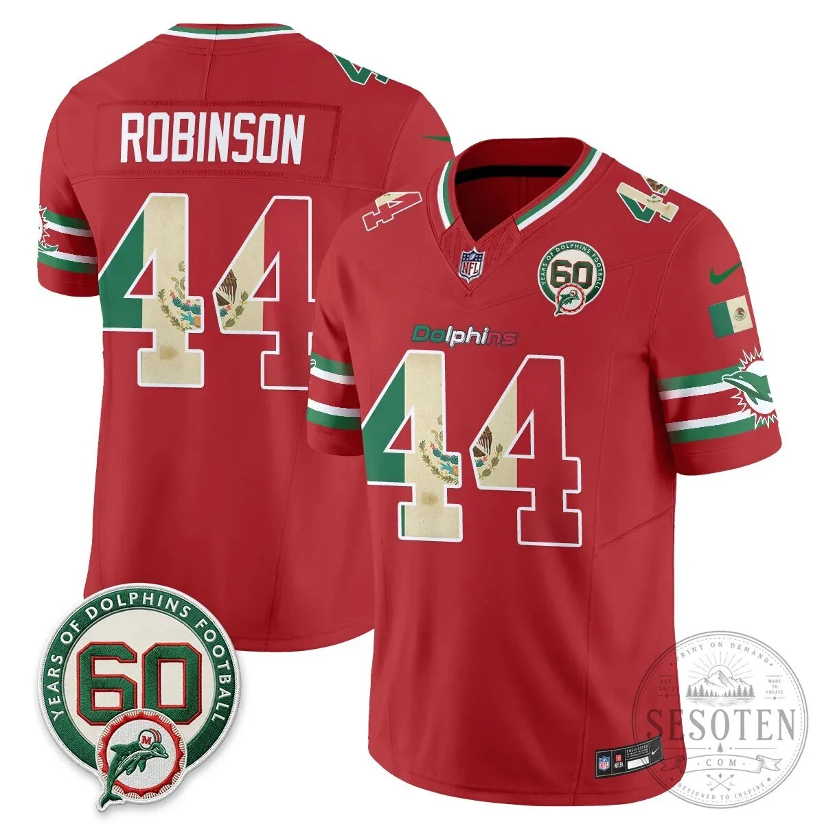 Mexico Edition Football Jersey for De'Von Achane - Miami Dolphins 85 Mexico Edition Football Jersey for De