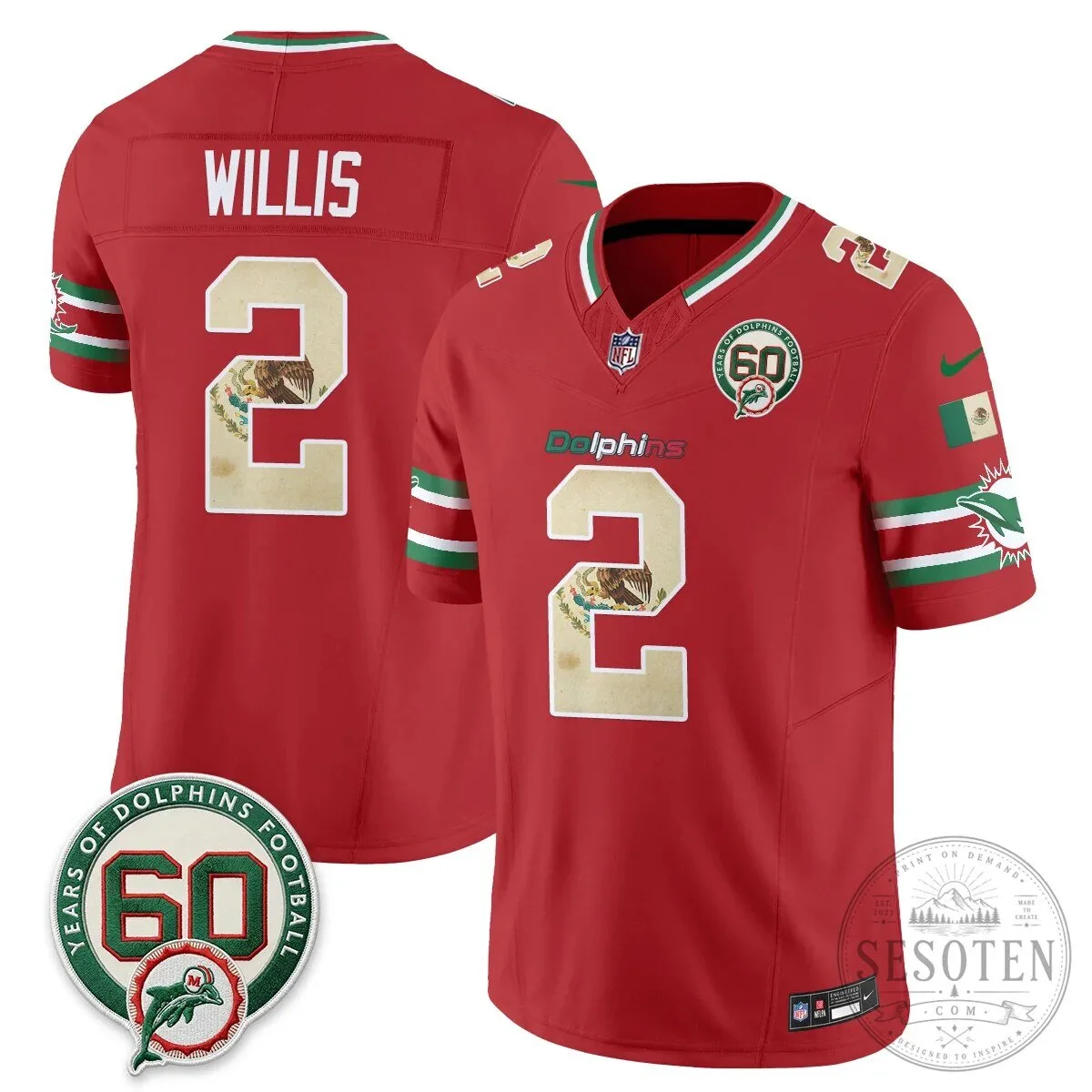 Mexico Edition Football Jersey for De'Von Achane - Miami Dolphins 86 Mexico Edition Football Jersey for De