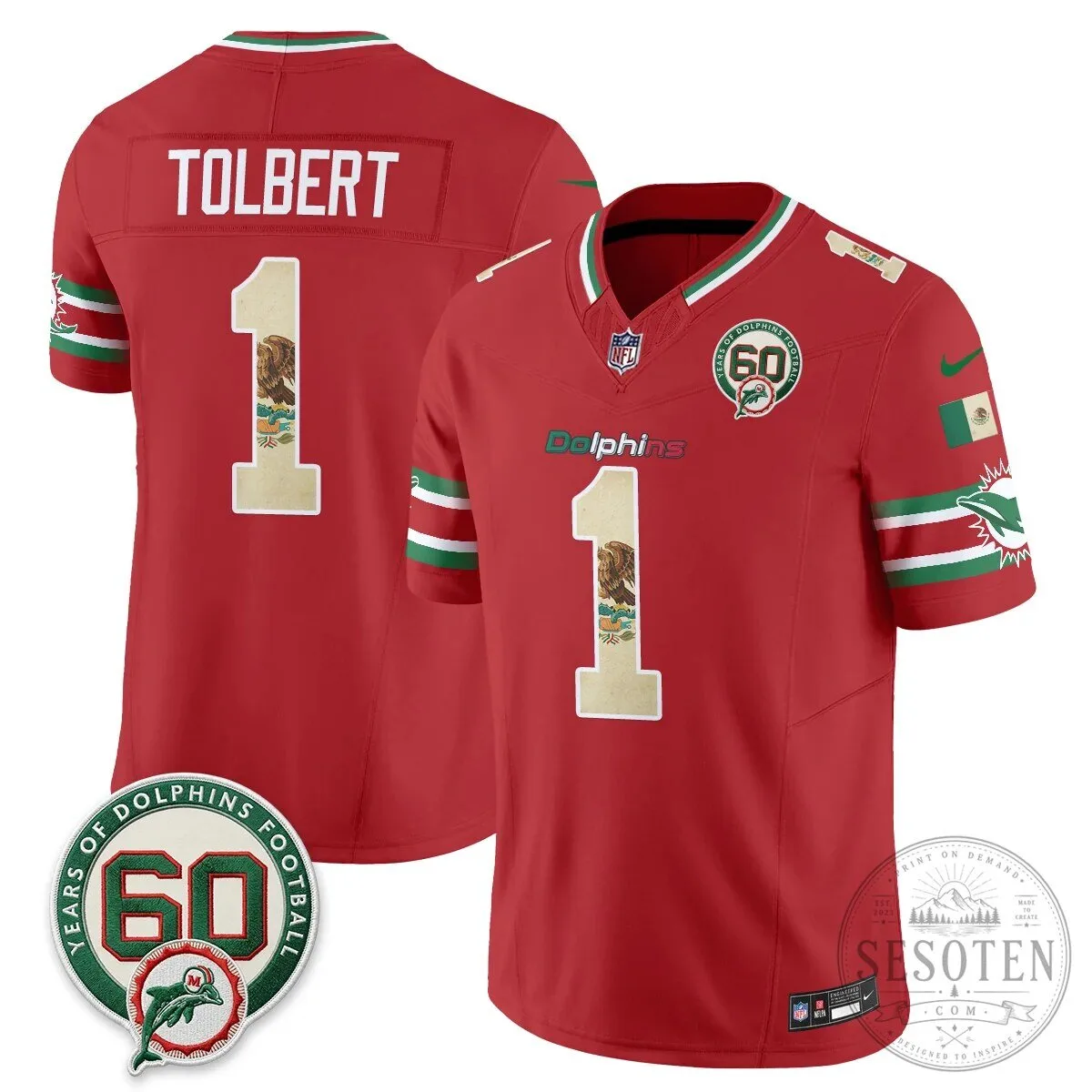 Mexico Edition Football Jersey for De'Von Achane - Miami Dolphins 87 Mexico Edition Football Jersey for De