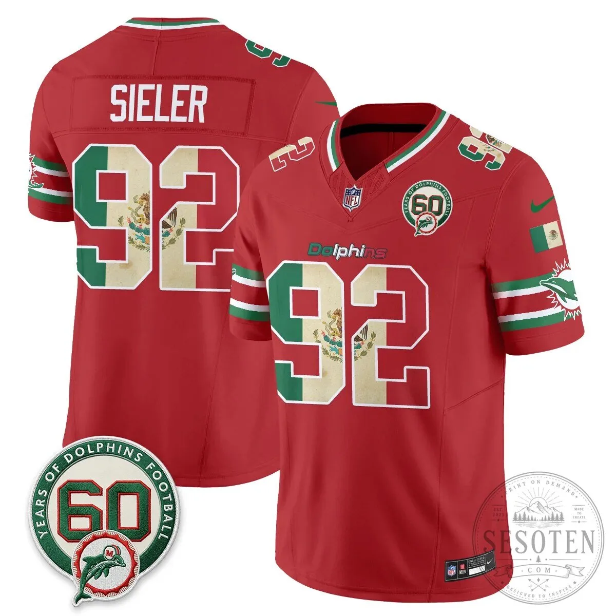 Mexico Edition Football Jersey for De'Von Achane - Miami Dolphins 88 Mexico Edition Football Jersey for De