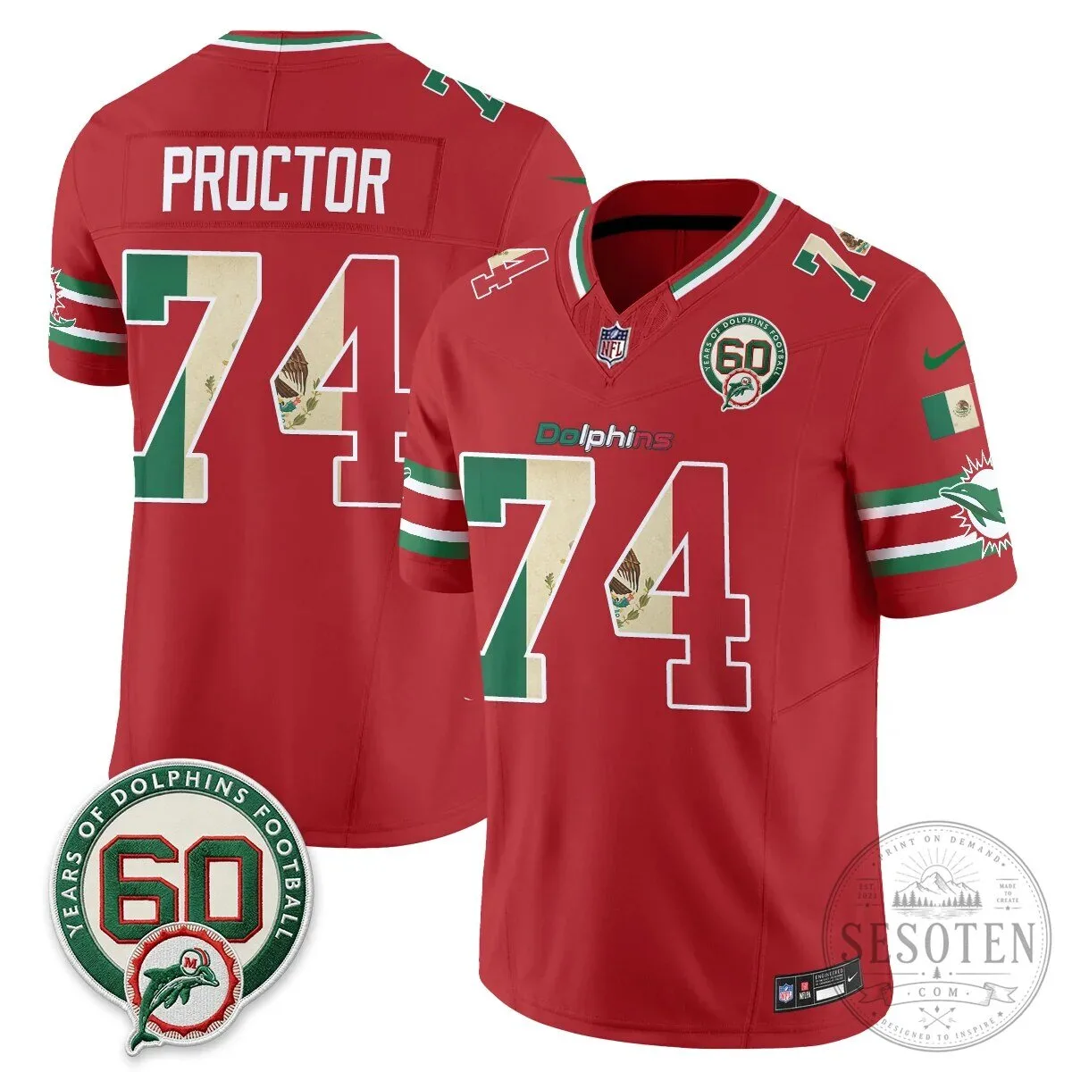 Mexico Edition Football Jersey for De'Von Achane - Miami Dolphins 90 Mexico Edition Football Jersey for De