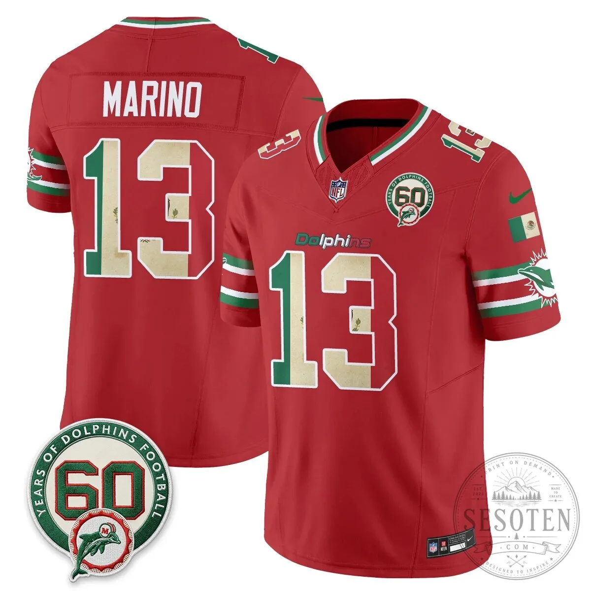 Mexico Edition Football Jersey for De'Von Achane - Miami Dolphins 92 Mexico Edition Football Jersey for De
