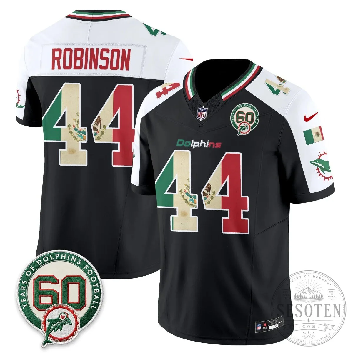 Mexico Edition Football Jersey for De'Von Achane - Miami Dolphins 95 Mexico Edition Football Jersey for De