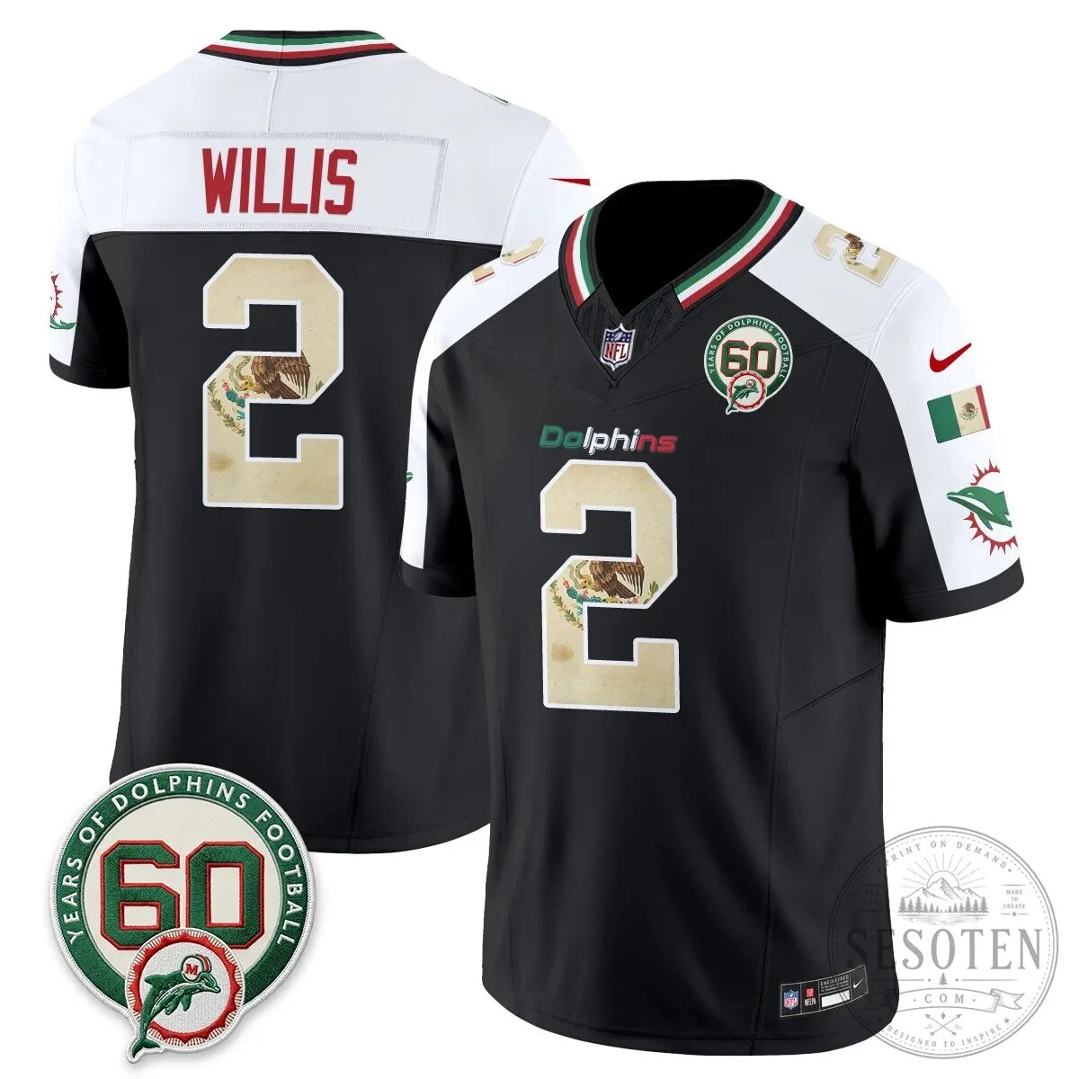 Mexico Edition Football Jersey for De'Von Achane - Miami Dolphins 96 Mexico Edition Football Jersey for De