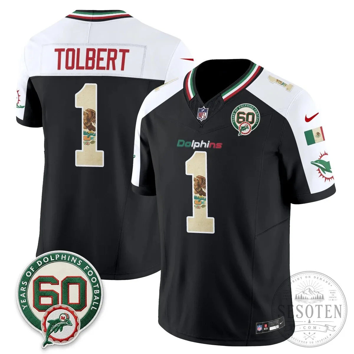 Mexico Edition Football Jersey for De'Von Achane - Miami Dolphins 97 Mexico Edition Football Jersey for De