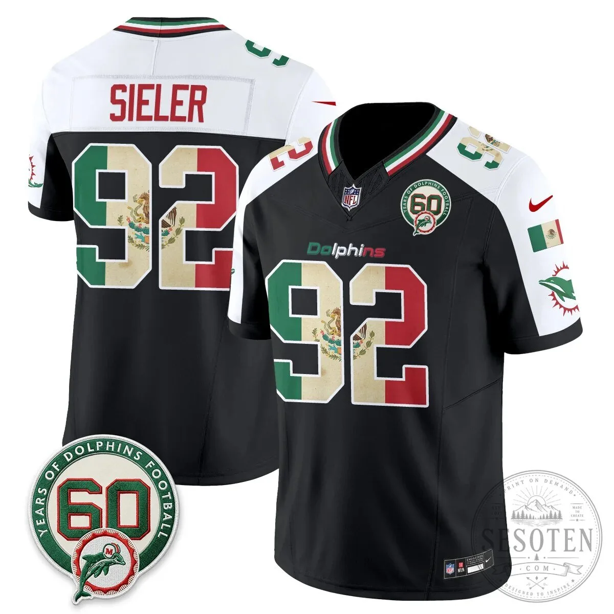 Mexico Edition Football Jersey for De'Von Achane - Miami Dolphins 98 Mexico Edition Football Jersey for De