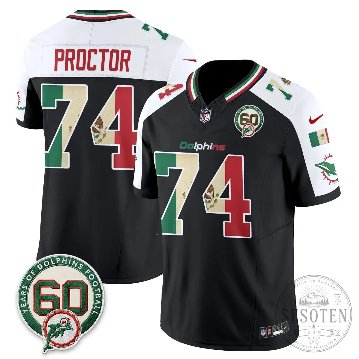 Mexico Edition Football Jersey for De'Von Achane - Miami Dolphins 100 Mexico Edition Football Jersey for De