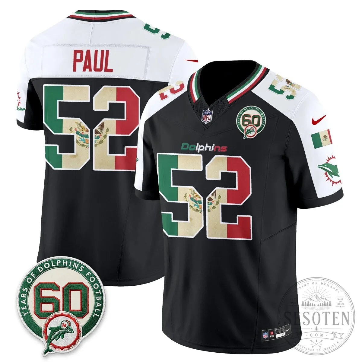 Mexico Edition Football Jersey for De'Von Achane - Miami Dolphins 101 Mexico Edition Football Jersey for De