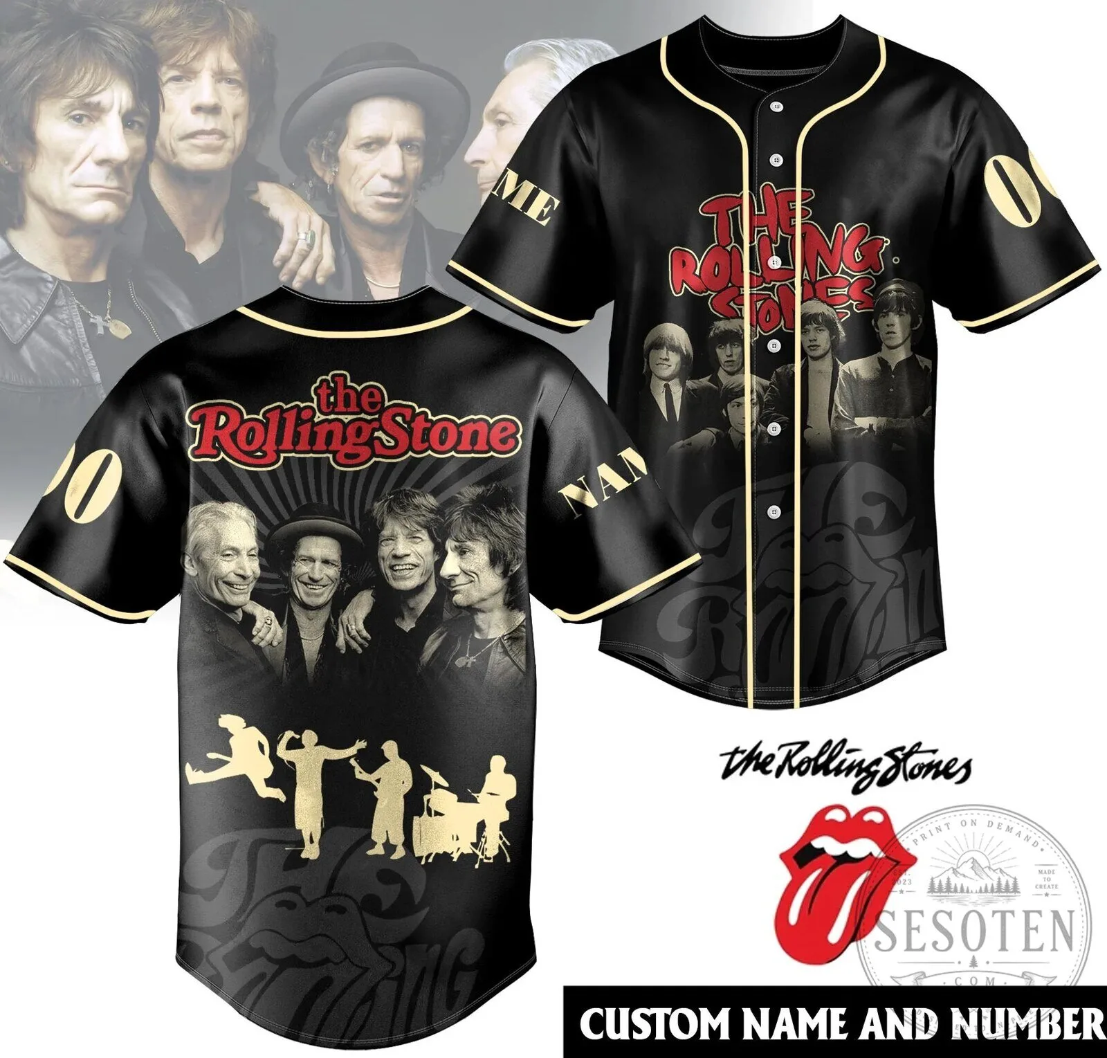 The Rolling Stones Rock and Roll Band Music Baseball Jersey 2 The Rolling Stones Rock and Roll Band Music Baseball Jersey