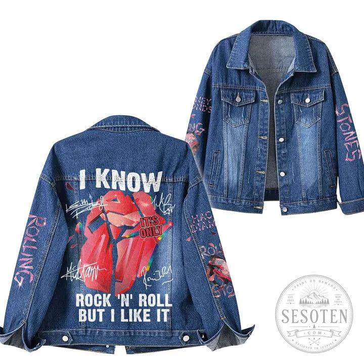 Rolling Stones Rock and Roll Denim Jacket with Band Signatures