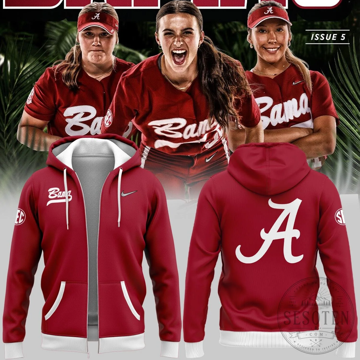 Alabama Crimson Tide Softball Team Red Zip-Up Hoodie