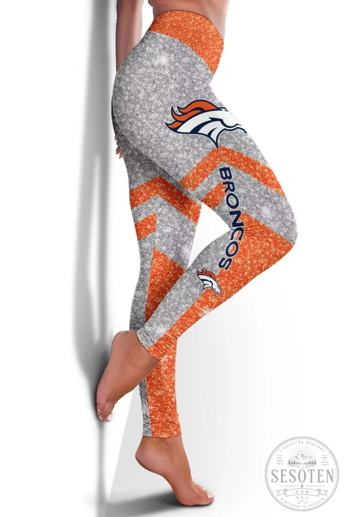 Denver Broncos Glitter Print Women's Football Team Leggings 40 Denver Broncos Glitter Print Women's Football Team Leggings