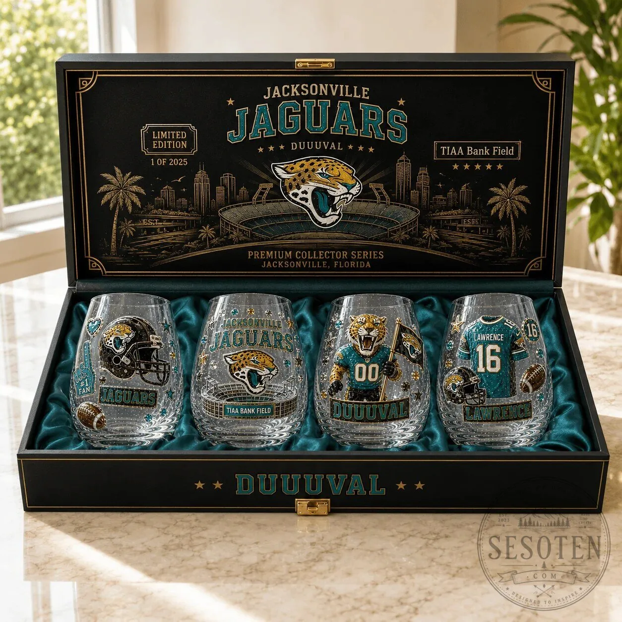 Jacksonville Jaguars NFL Football Stemless Wine Glass Set 6 Jacksonville Jaguars NFL Football Stemless Wine Glass Set
