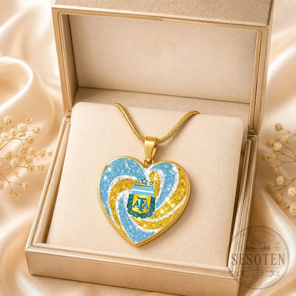 Argentina Football Association Heart Pendant Necklace World Cup Fan Gift