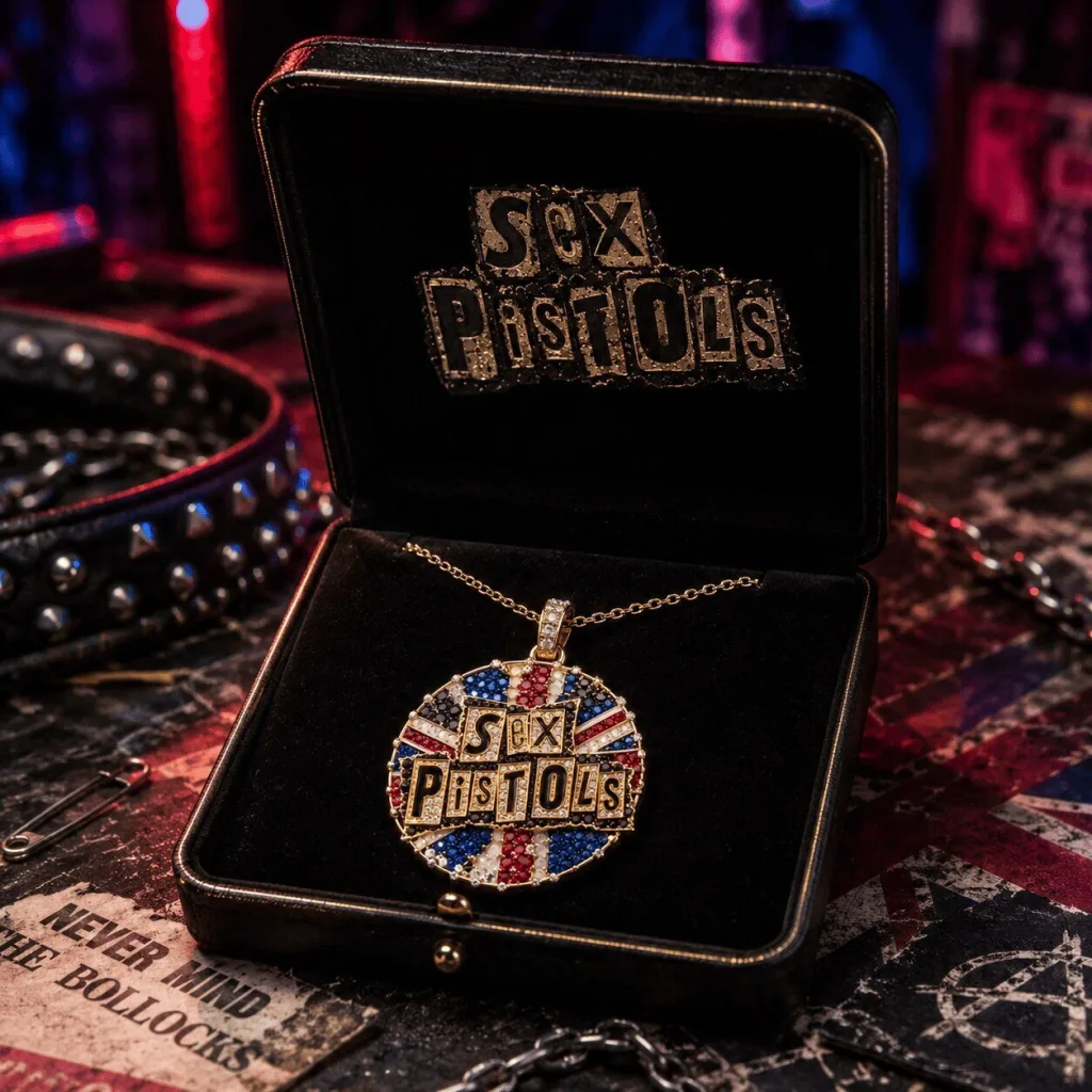 Sex Pistols Gold Chain Pendant Necklace with Diamond Accents Sex Pistols Gold Chain Pendant Necklace with Diamond Accents