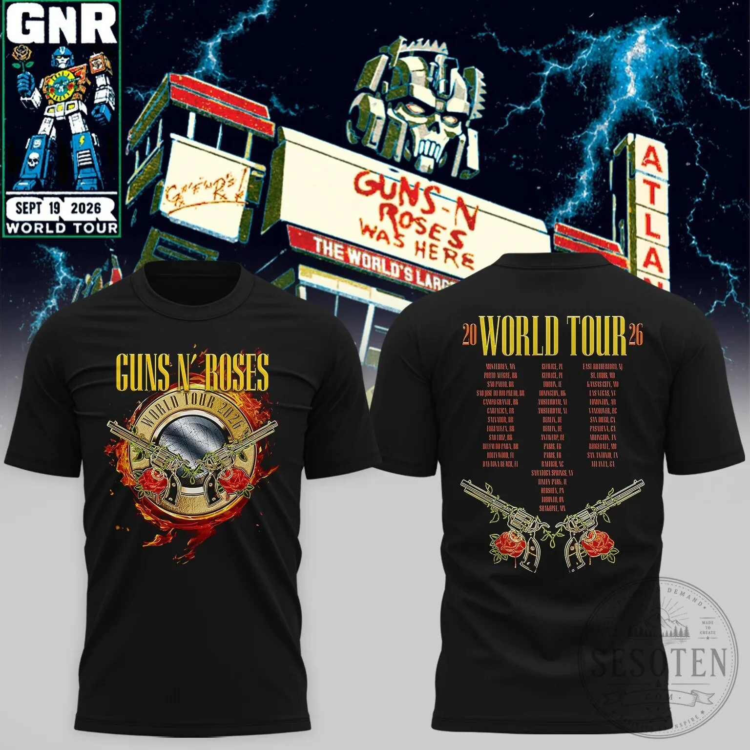 Guns N' Roses World Tour 2026 Concert Schedule Graphic T-Shirt 2 Guns N' Roses World Tour 2026 Concert Schedule Graphic T-Shirt