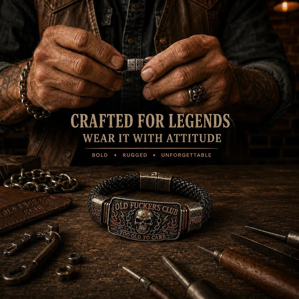 Old Fuckers Club Live Loud Skull Too Old To Care Bracelet 22 Old Fuckers Club Live Loud Skull Too Old To Care Bracelet