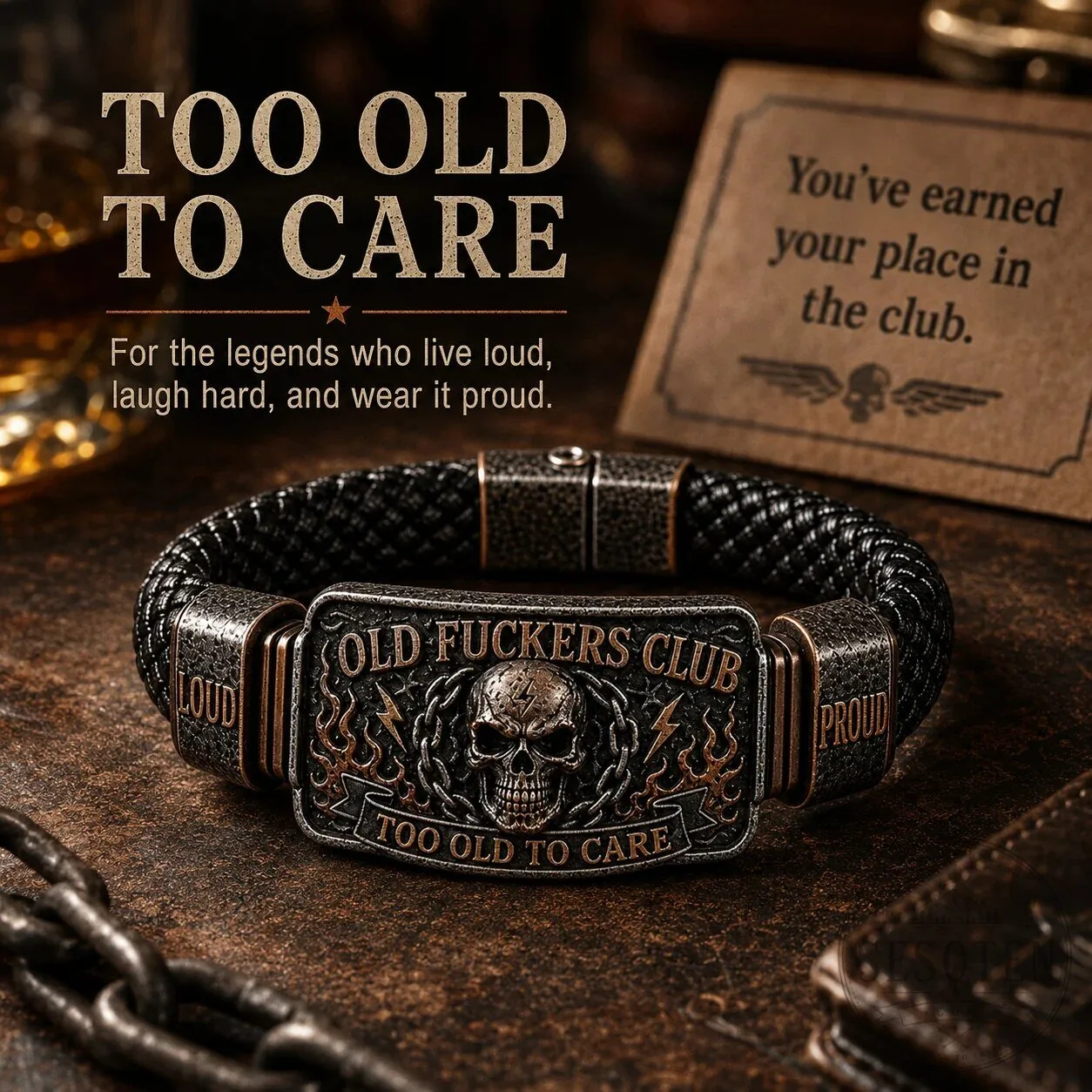 Old Fuckers Club Live Loud Skull Too Old To Care Bracelet 23 Old Fuckers Club Live Loud Skull Too Old To Care Bracelet