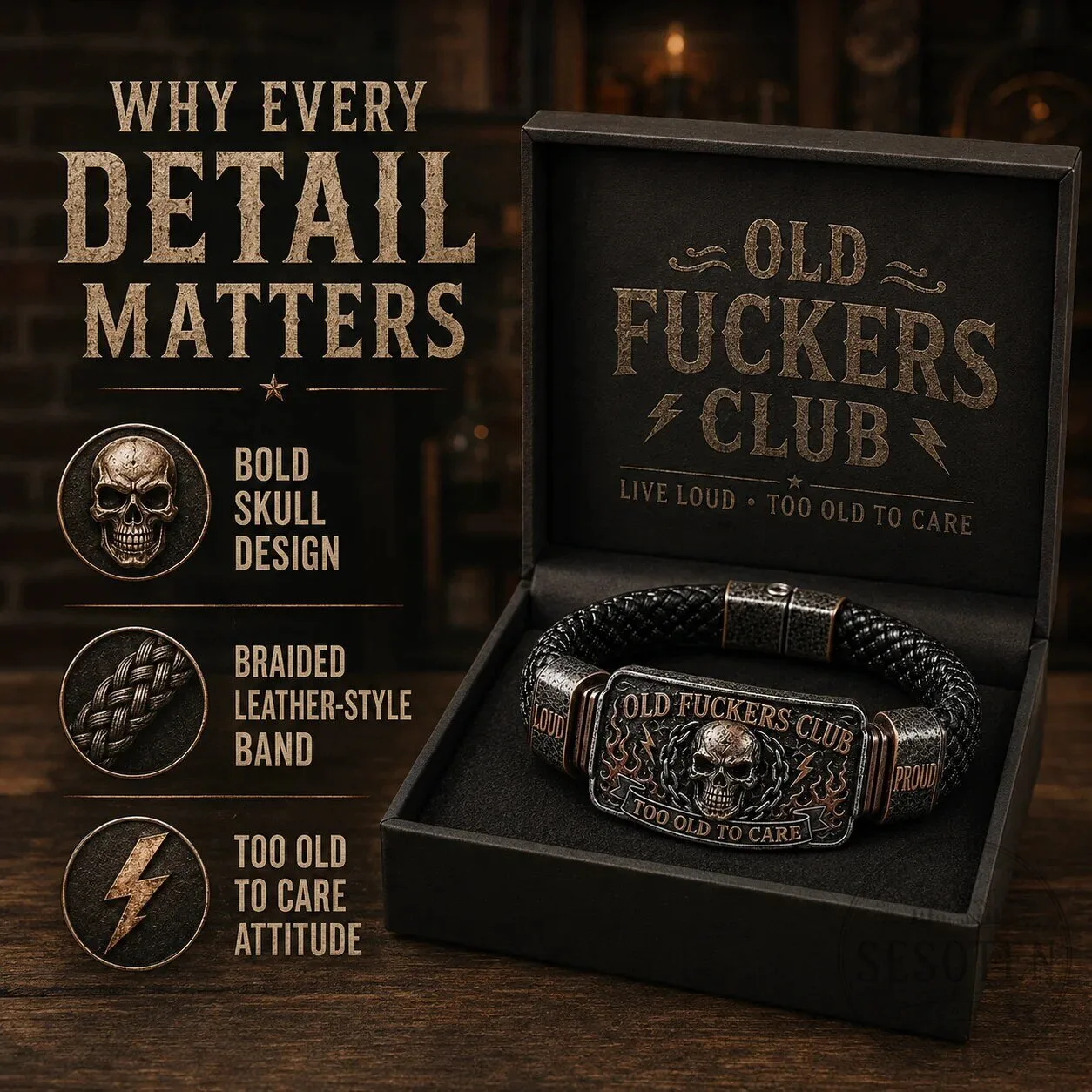 Old Fuckers Club Live Loud Skull Too Old To Care Bracelet 24 Old Fuckers Club Live Loud Skull Too Old To Care Bracelet
