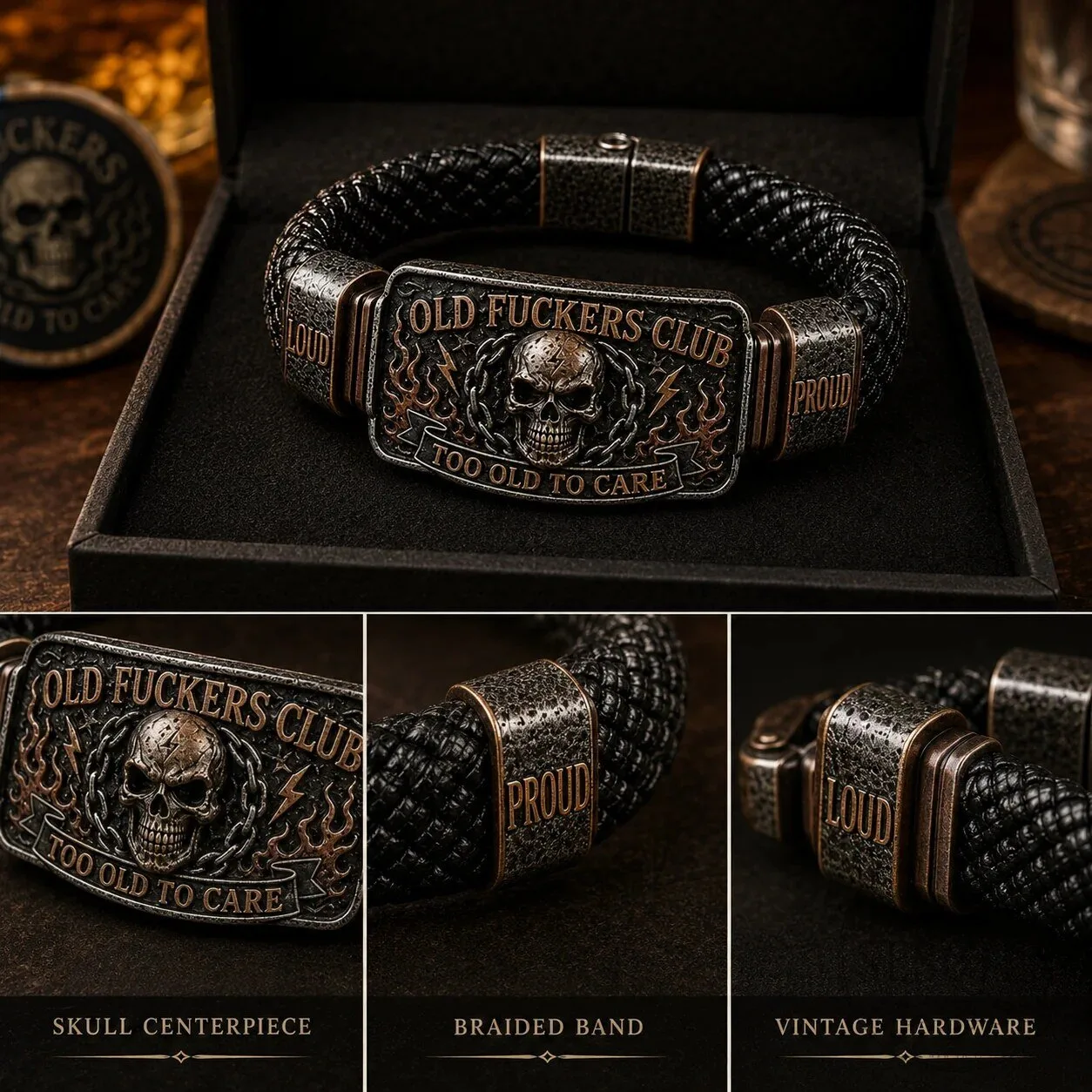 Old Fuckers Club Live Loud Skull Too Old To Care Bracelet 28 Old Fuckers Club Live Loud Skull Too Old To Care Bracelet
