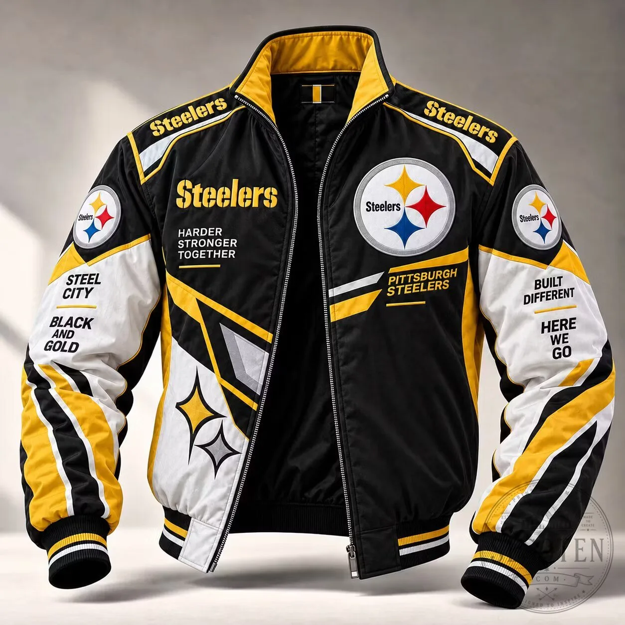 Pittsburgh Steelers Black And Gold Colorblock Zip-Up Bomber Jacket