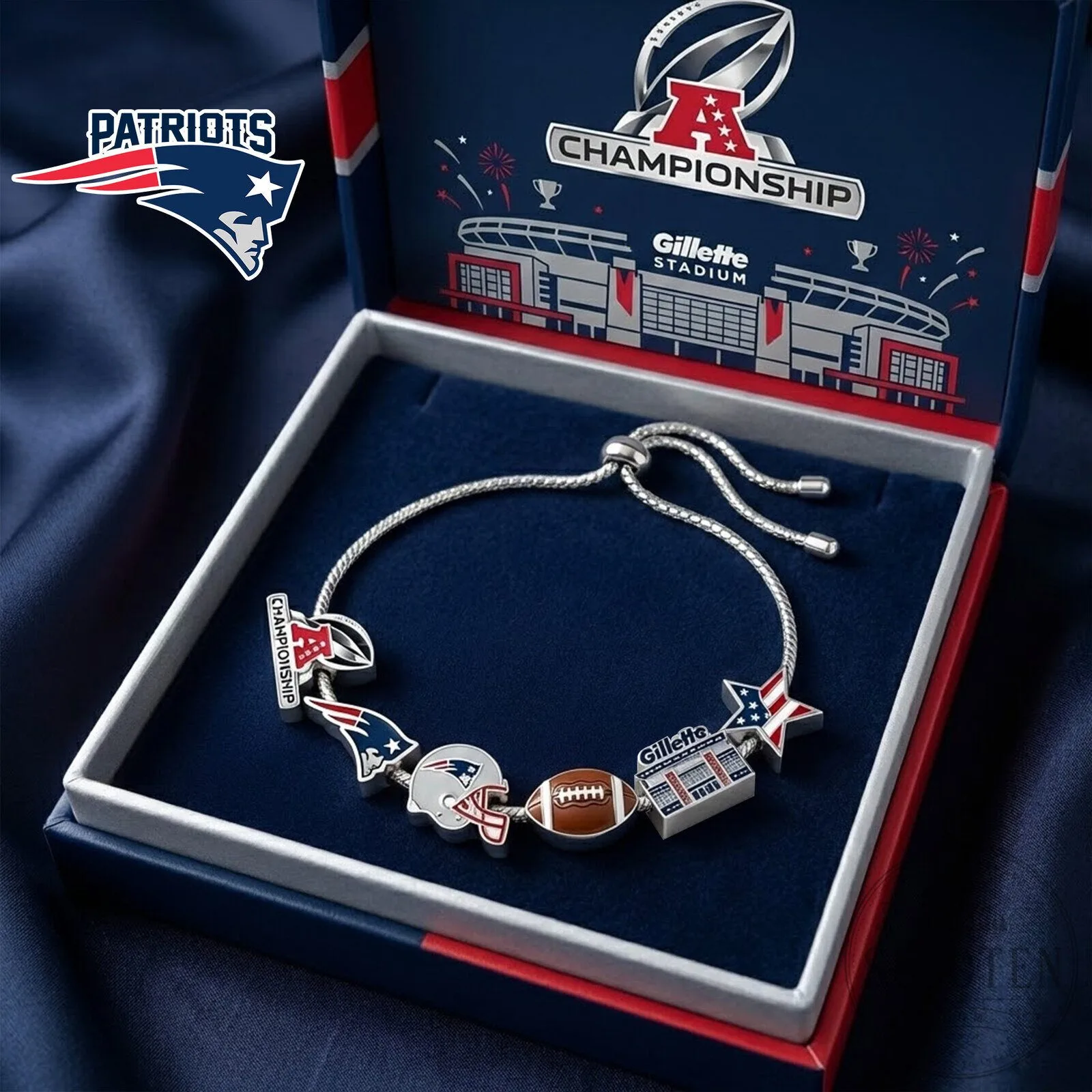 New England Patriots Super Bowl Championship Adjustable Charm Bracelet 17 New England Patriots Super Bowl Championship Adjustable Charm Bracelet