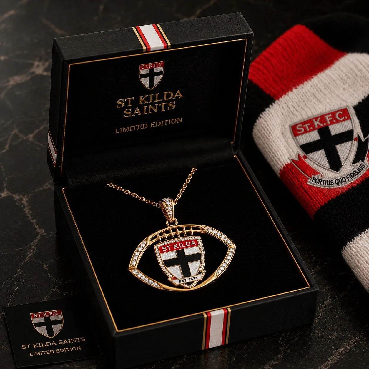 St Kilda Saints Football Club Gold Pendant Necklace with Diamonds